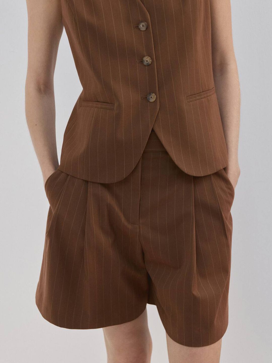 Self Striped Mid-Rise Above Knee Bermuda Shorts