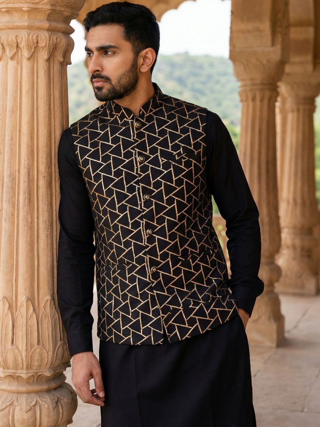 Jompers Embroidered Mandarin Collared Nehru Jackets