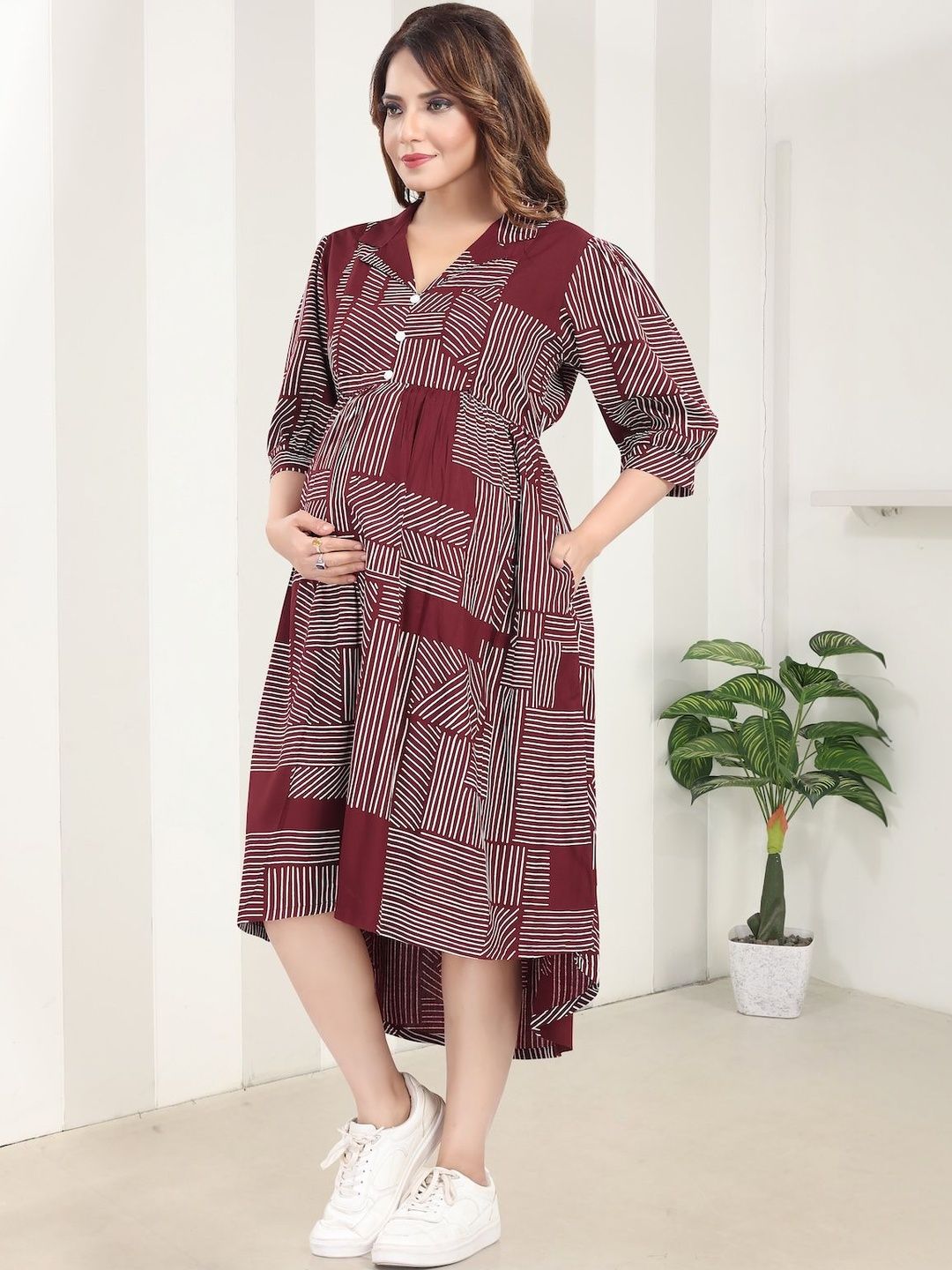MomsBae Print A-Line Midi Dress