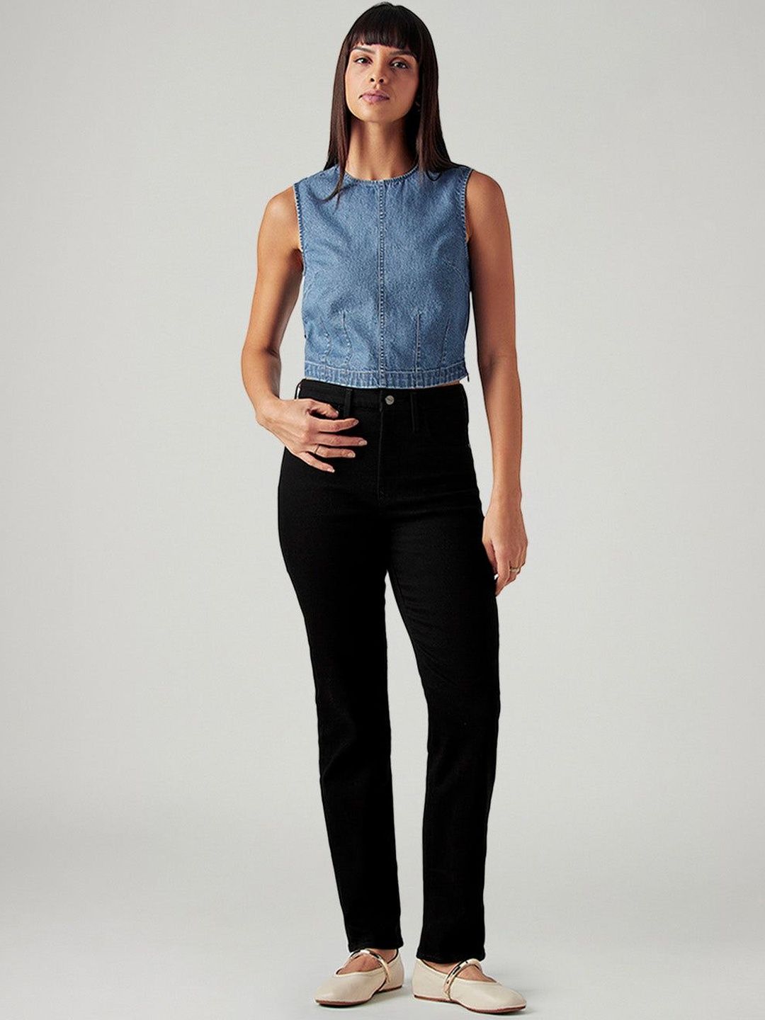 724 Black Slim Straight Fit High Rise Redloop Jeans