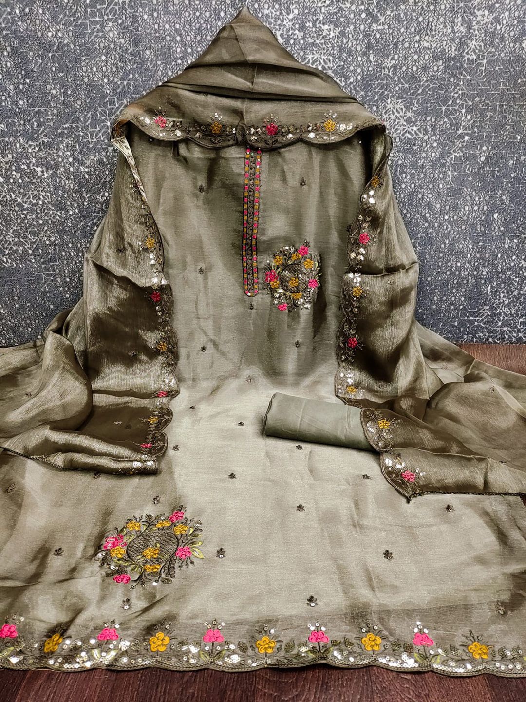 DWIJA FASHION Embroidered Art Silk Unstitched Dress Material