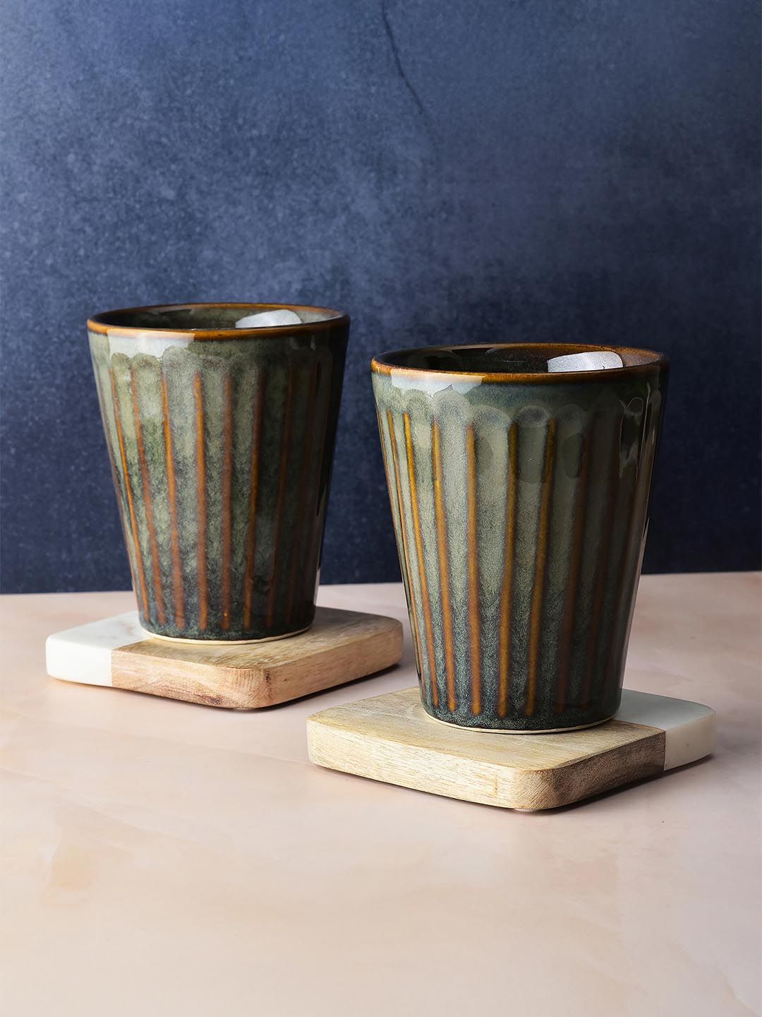 Simply Soho Green Crafted Ceramics Textured Ceramic Glossy Cups Set of Cups and Mugs