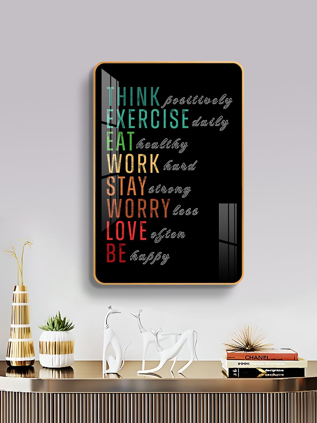 THE NEXT DECOR Black Single Piece Glass Wall Paintings