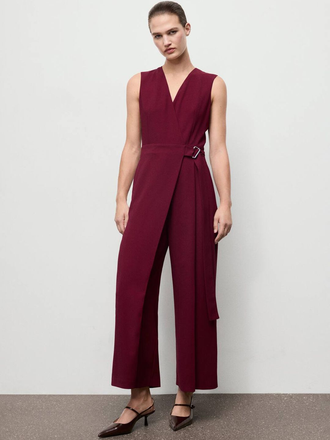 MANGO V-Neck Belted Basic Jumpsuit