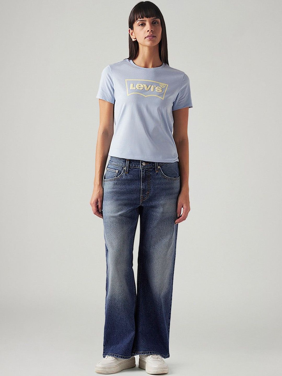 Blue Loose Bootcut Fit Mid Rise Jeans