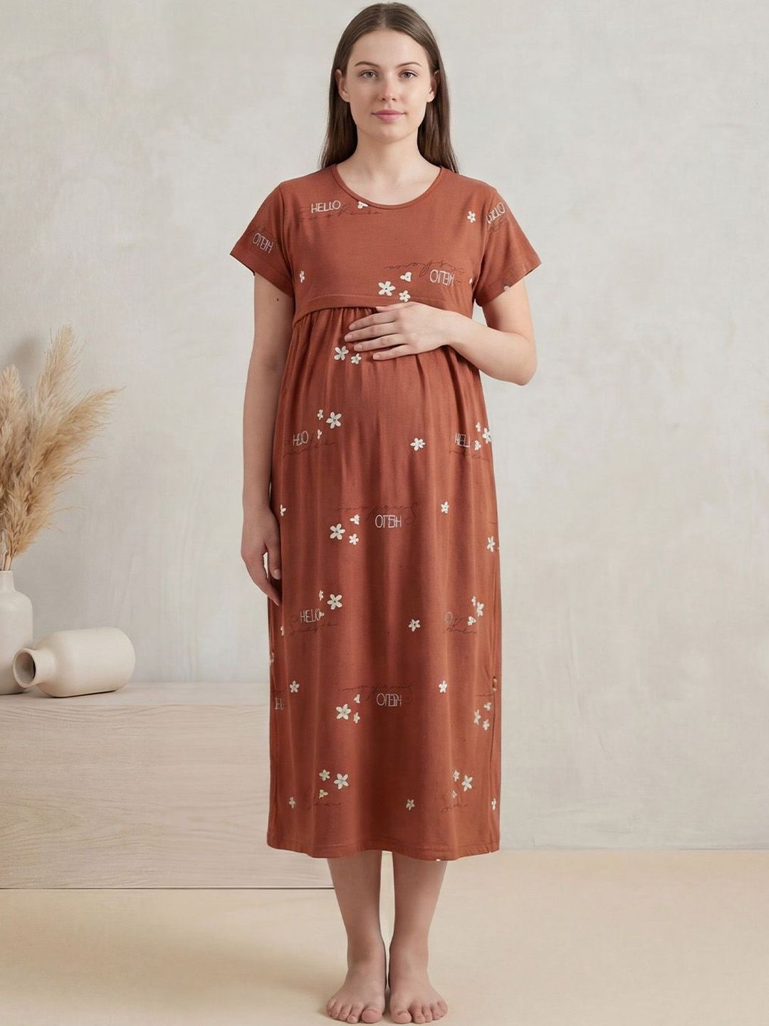 Secret Wish Maternity Hosiery Printed Nightdress