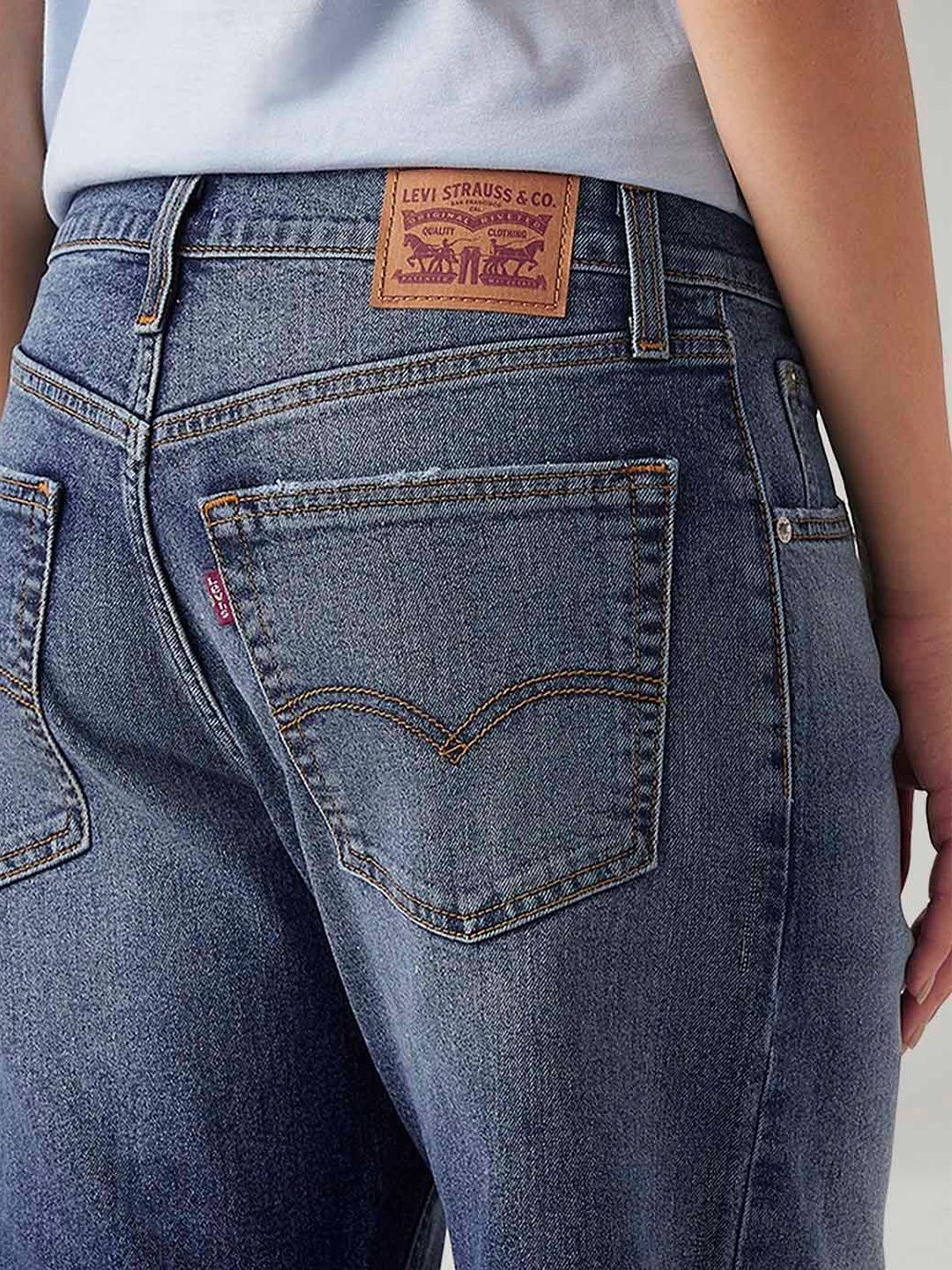 Blue Loose Bootcut Fit Mid Rise Jeans