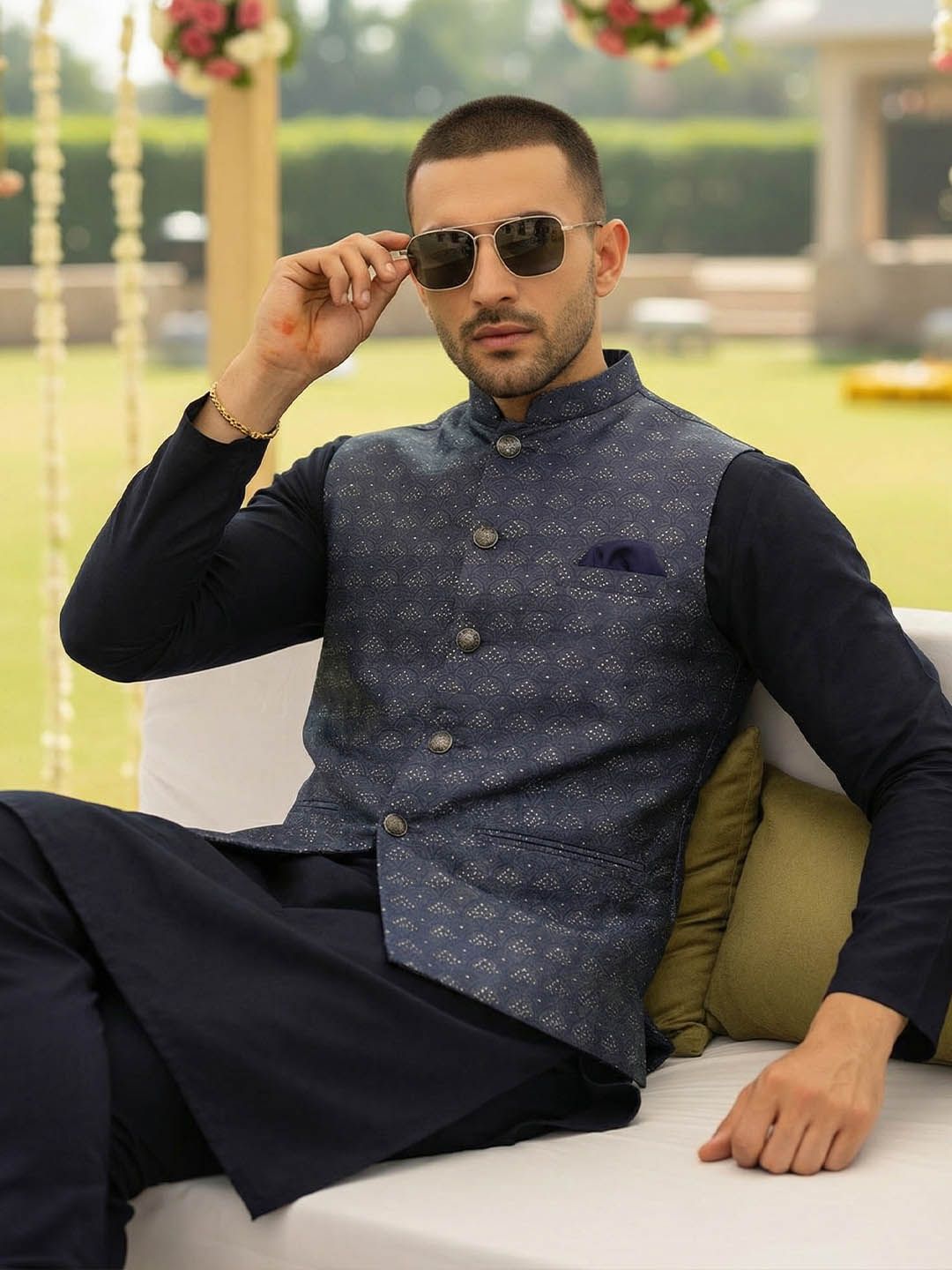 KISAH Woven-Design Nehru Jacket