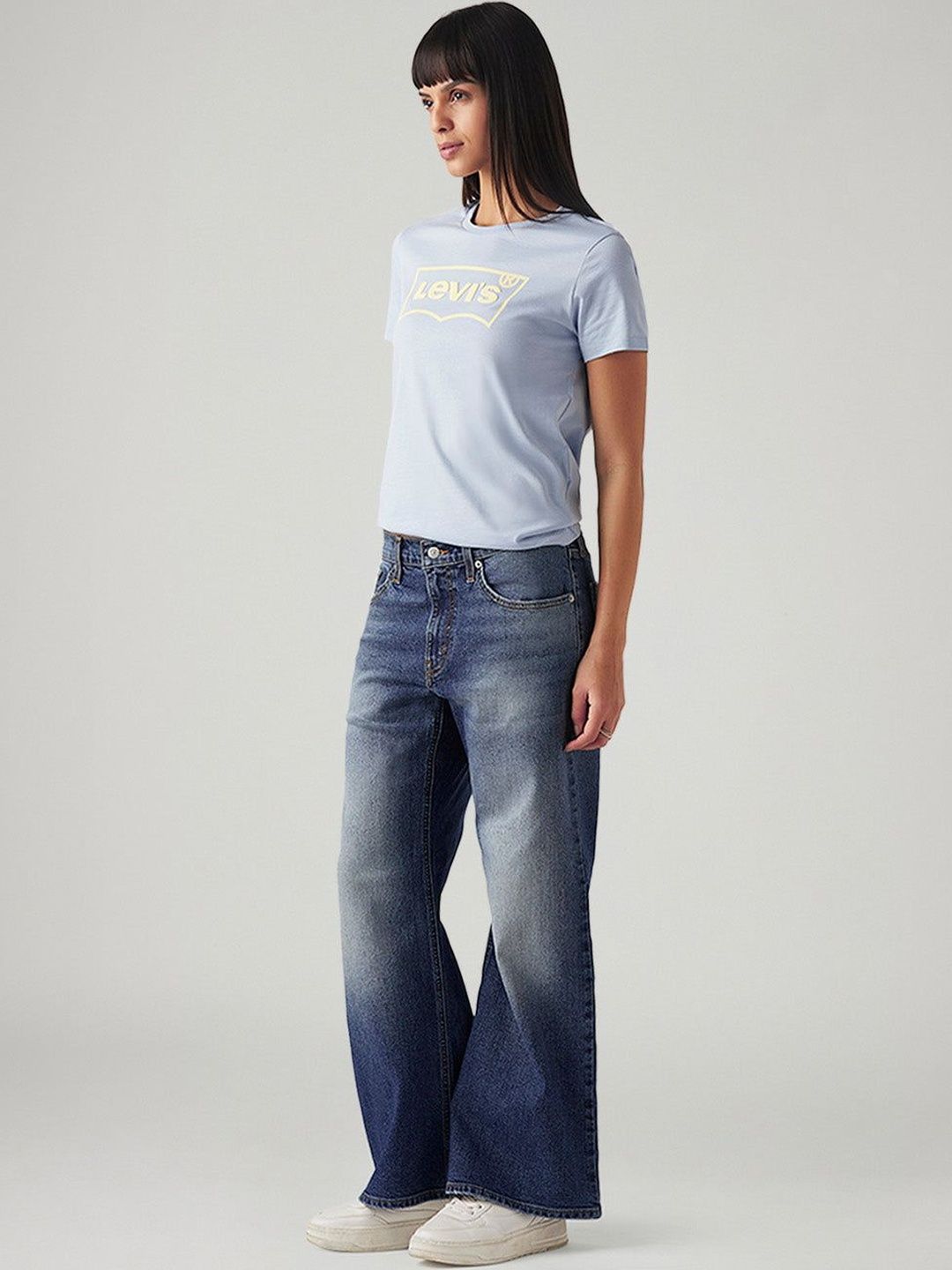 Blue Loose Bootcut Fit Mid Rise Jeans