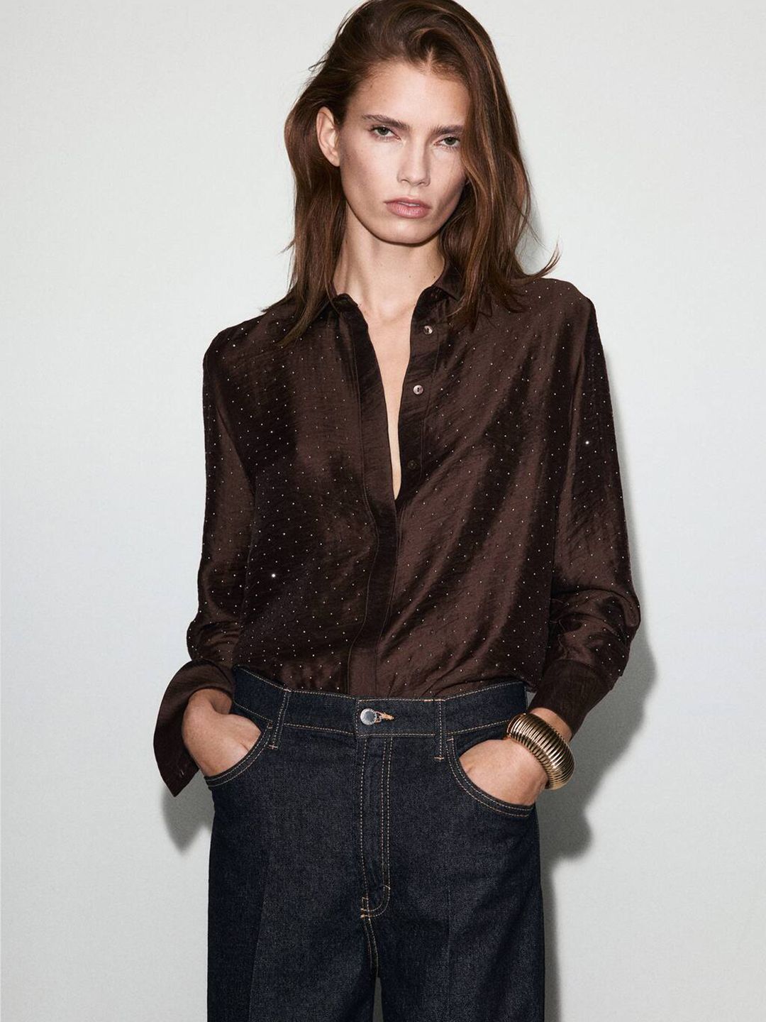 Rhinestone Embellished Casual Shirt