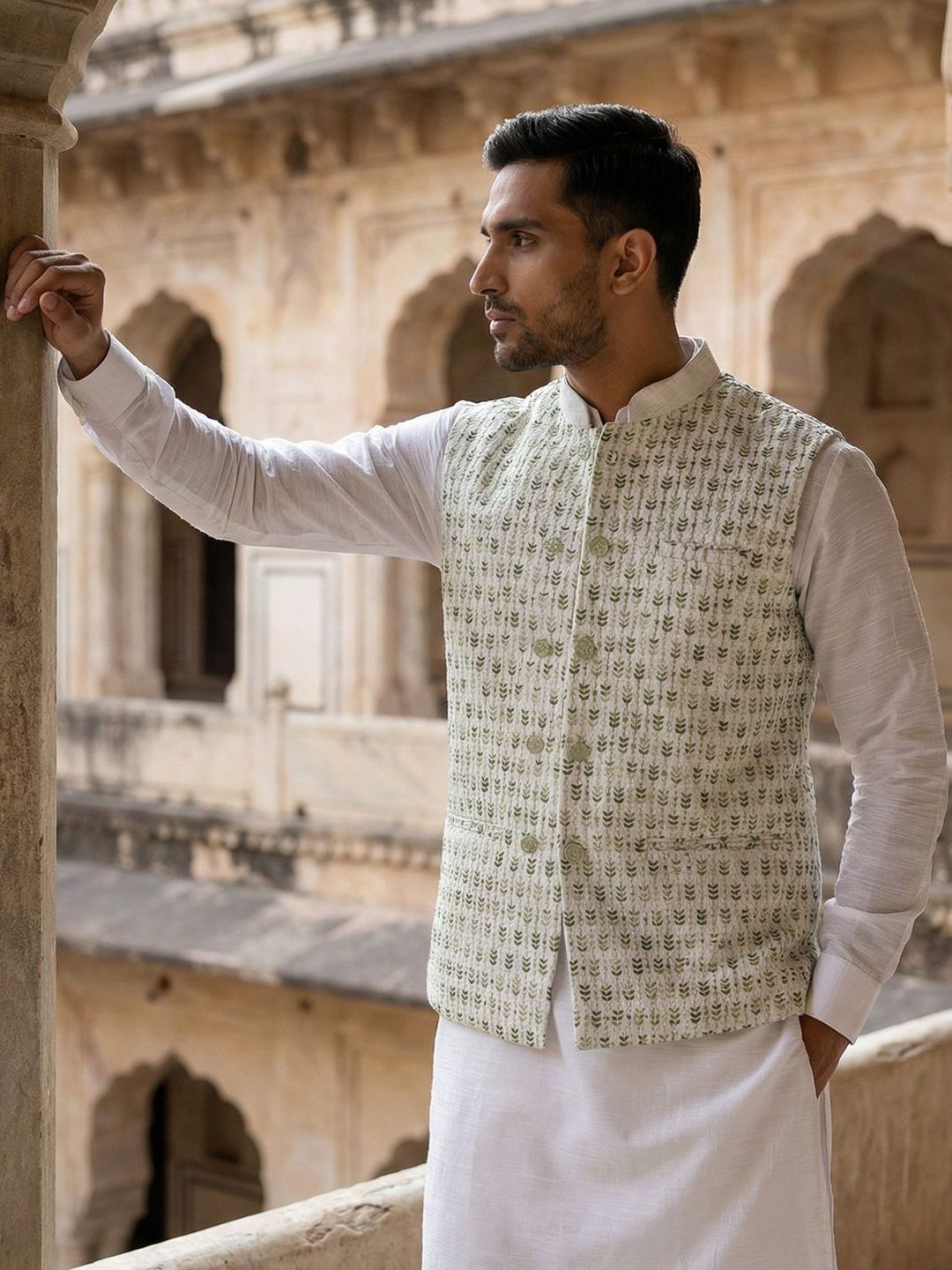 Jompers Embroidered Mandarin Collared Nehru Jackets