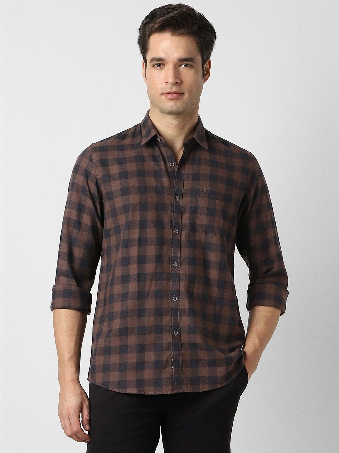 Peter England Casuals Men Slim Fit Buffalo Checks Checked Casual Shirt