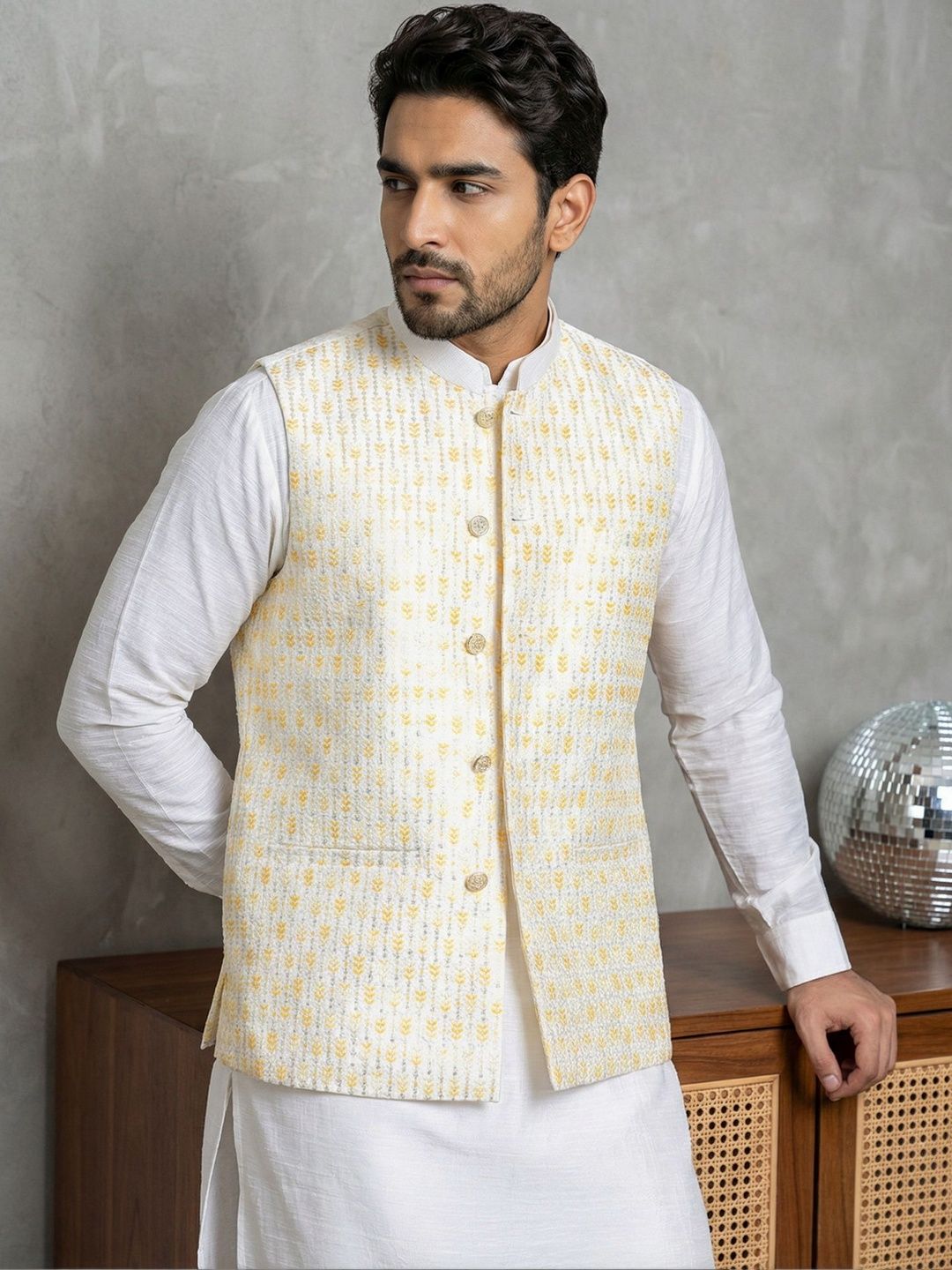Jompers Embroidered Mandarin Collared Nehru Jackets