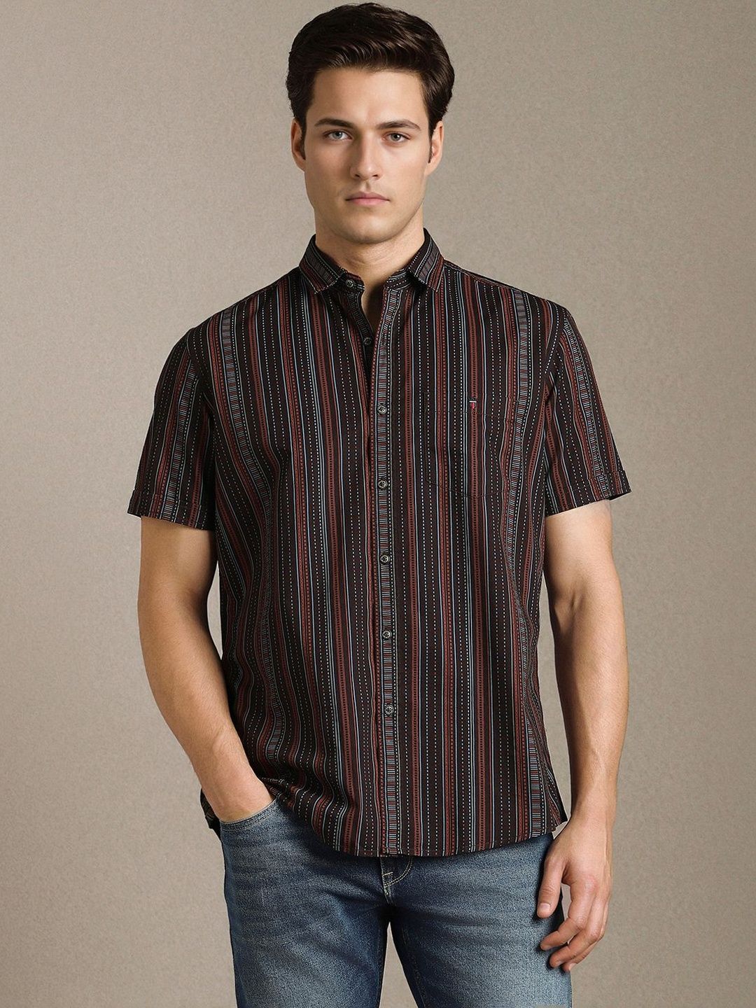 Louis Philippe Jeans Louis Philippe Jeans Men Slim Fit Multi Stripes Striped Casual Shirt