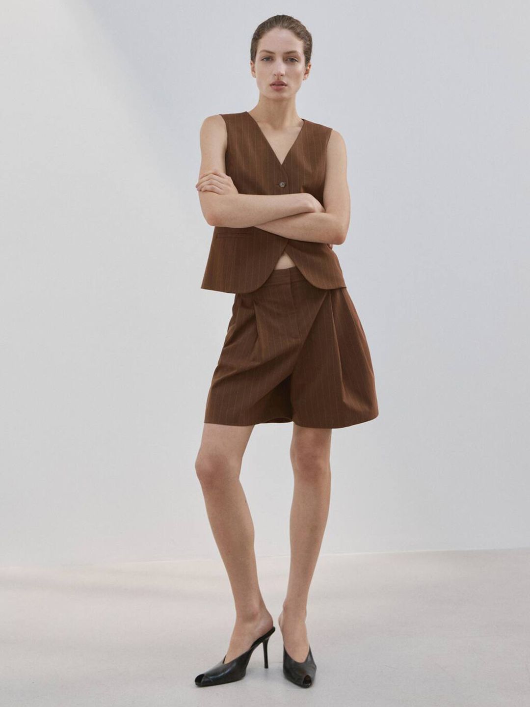 Self Striped Mid-Rise Above Knee Bermuda Shorts