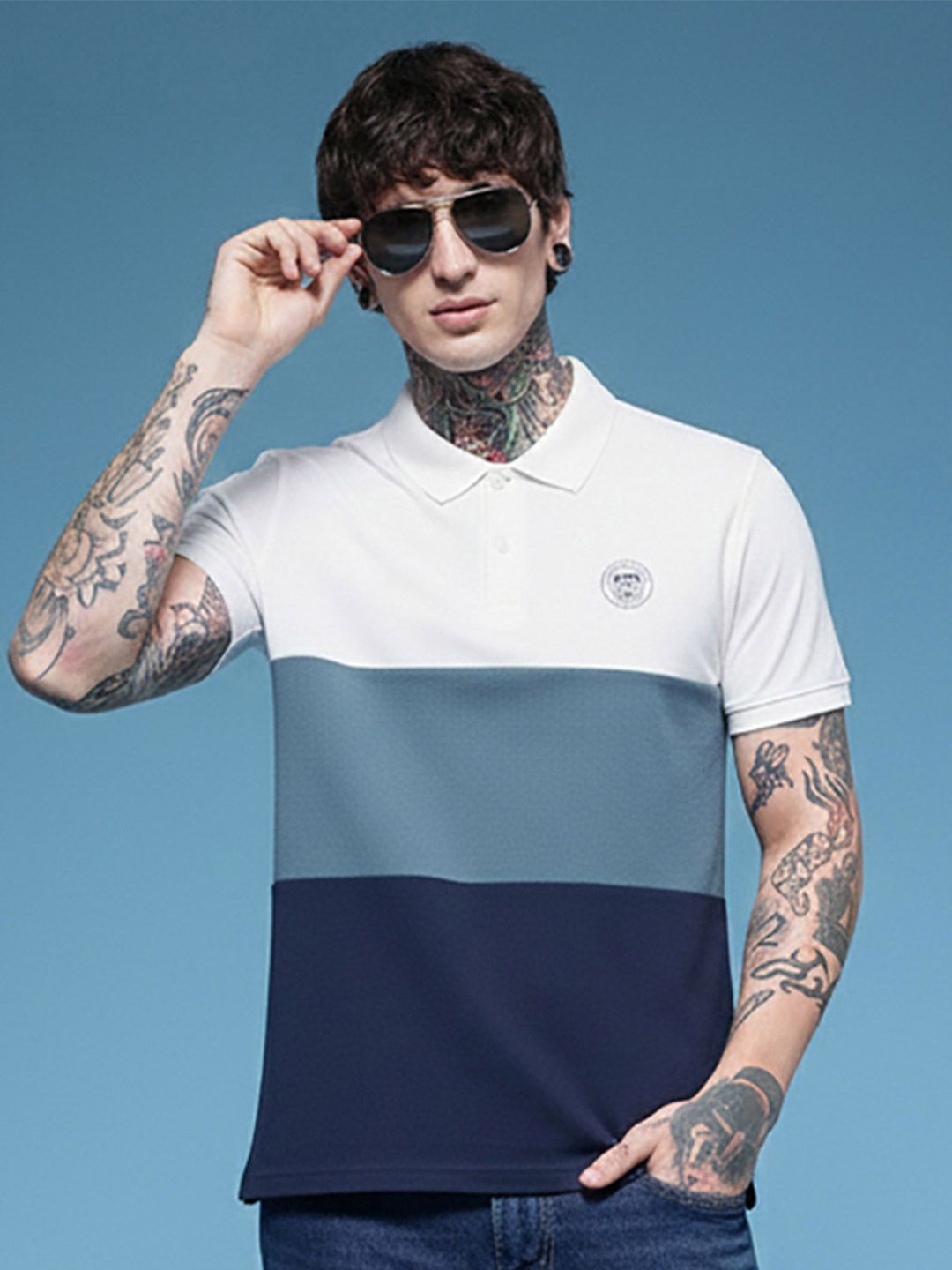 OGEN Men Brand Logo Colourblocked Polo Collar T-shirt