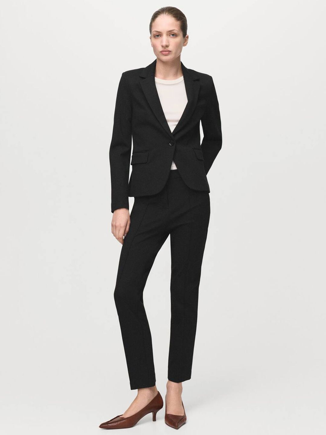 MANGO MANGO Notched Lapel Collar Single-Breasted Blazer
