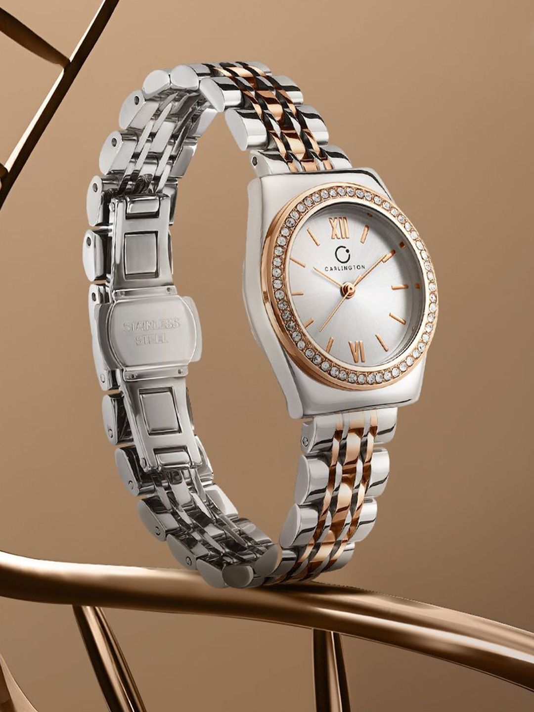 CARLINGTON Women Dial & Stainless Steel Straps Analogue Watch Diva 107 Two Tone Silver