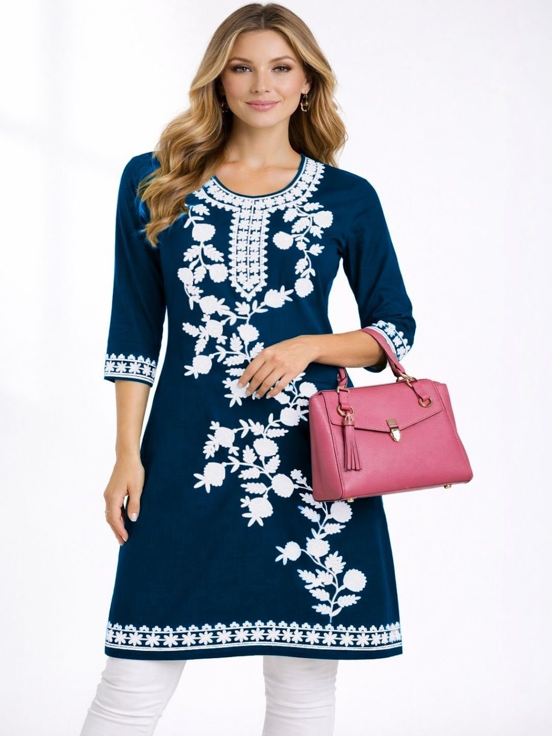 Naida Floral Embroidered Thread Work Thread Work Kurti