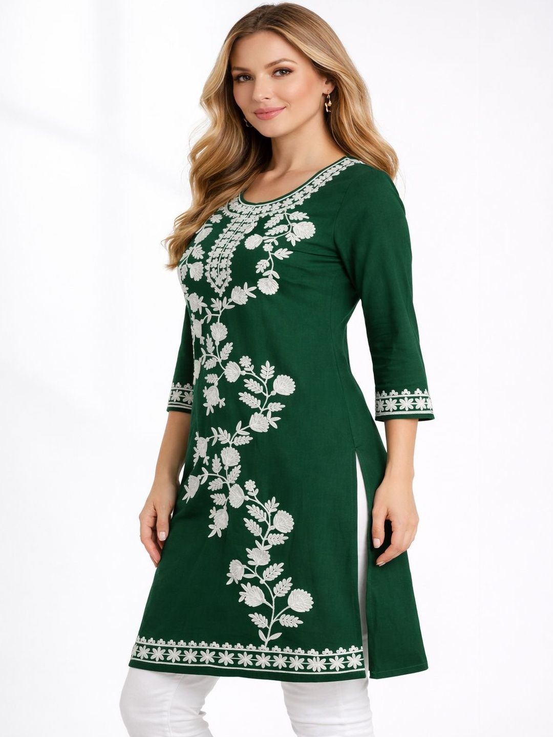 Naida Floral Embroidered Thread Work Thread Work Kurti