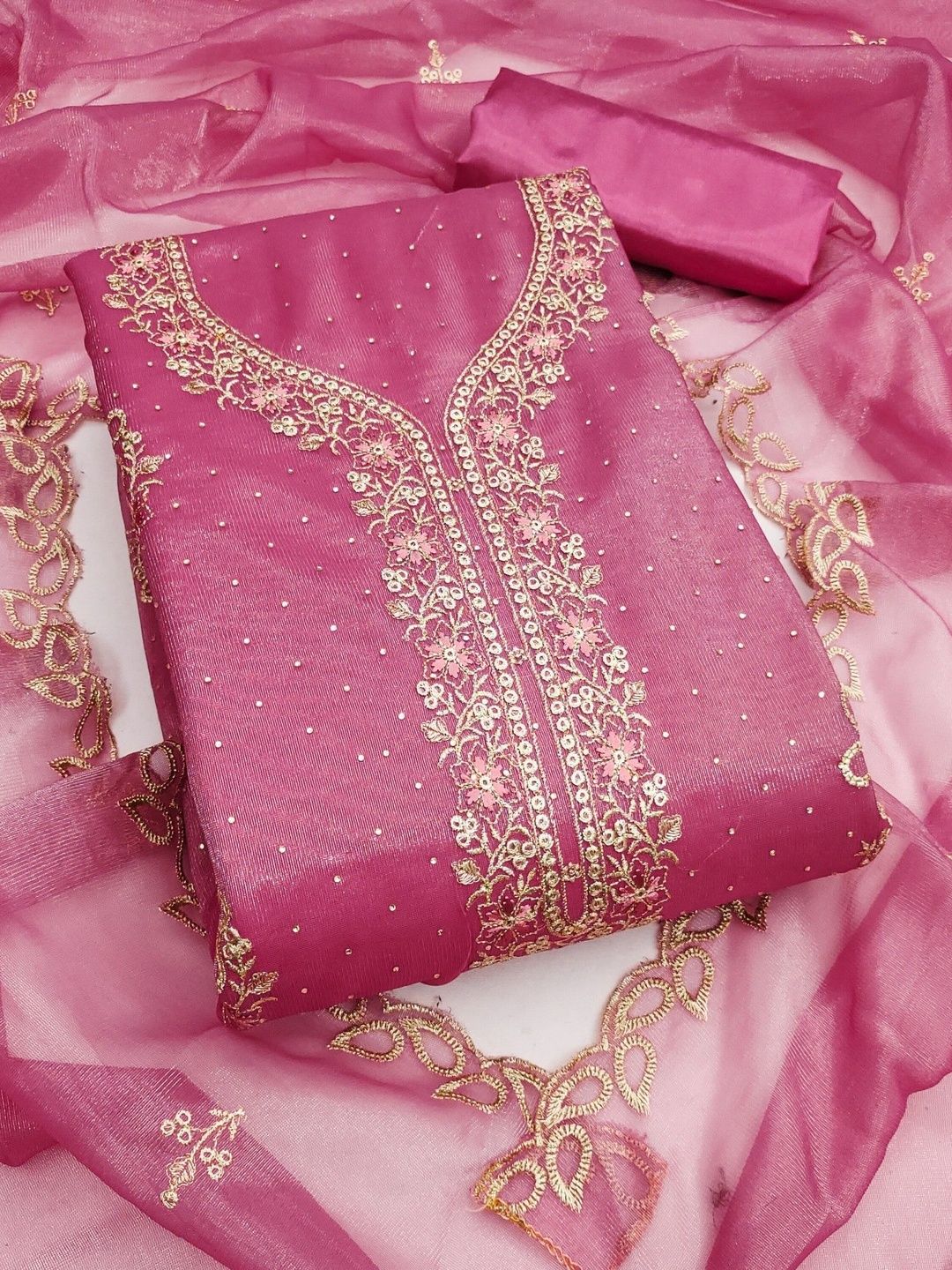 KALINI Embroidered Organza Unstitched Dress Material