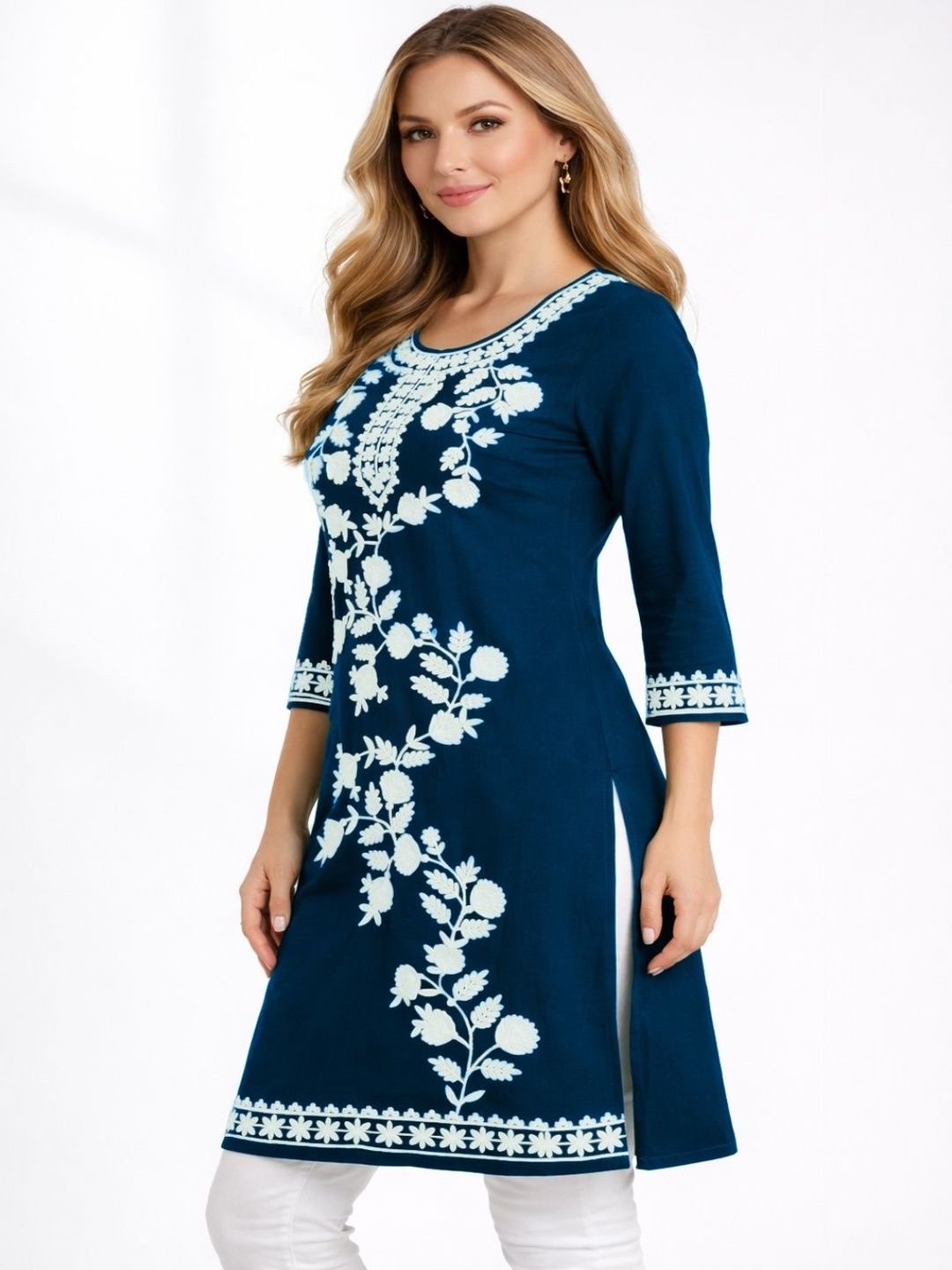 Naida Floral Embroidered Thread Work Thread Work Kurti