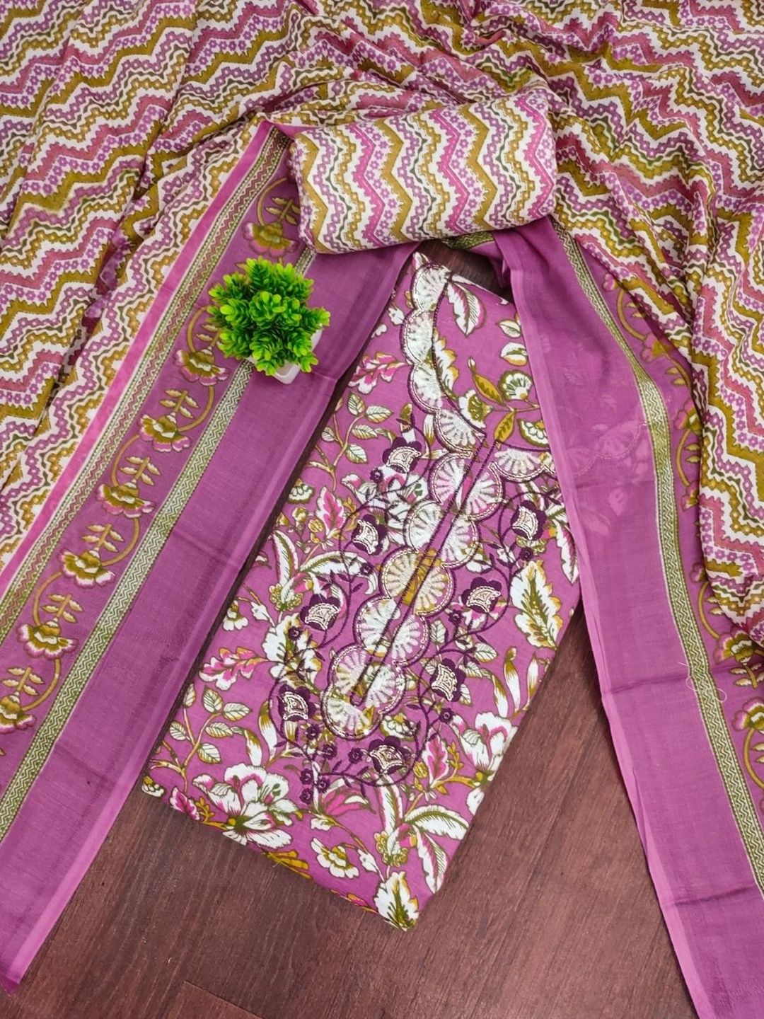 KALINI Printed Pure Cotton Unstitched Dress Material