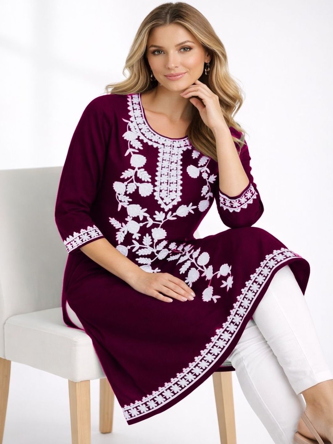 Naida Floral Embroidered Thread Work Thread Work Kurti