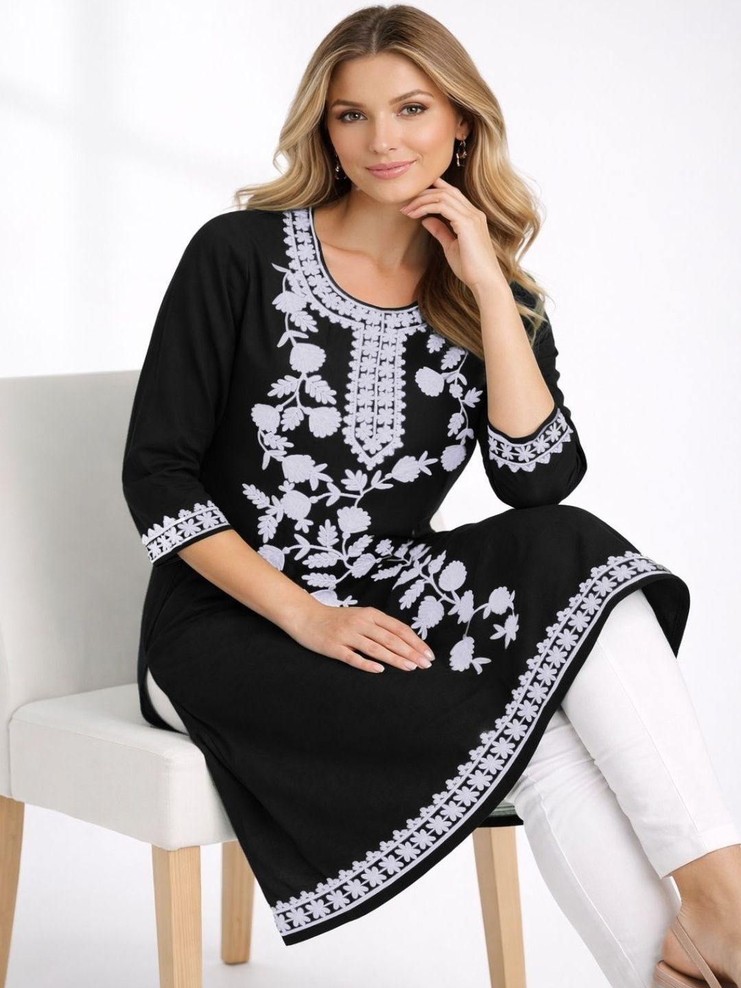 Naida Floral Embroidered Thread Work Thread Work Kurti