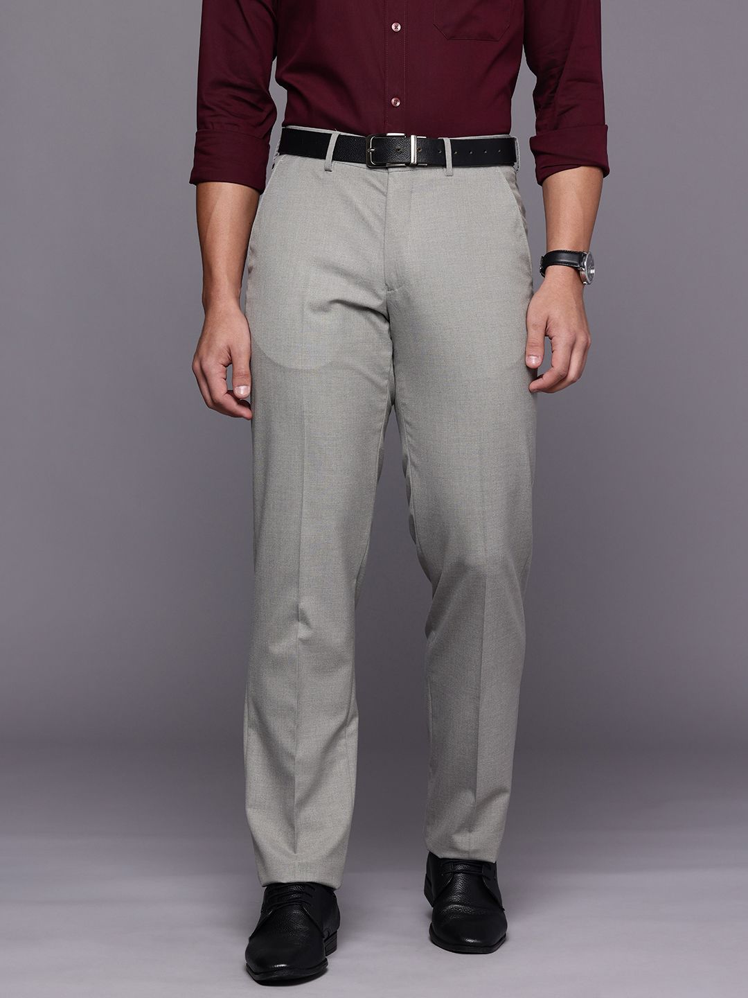 Louis Philippe Men Flat-Front Formal Trousers