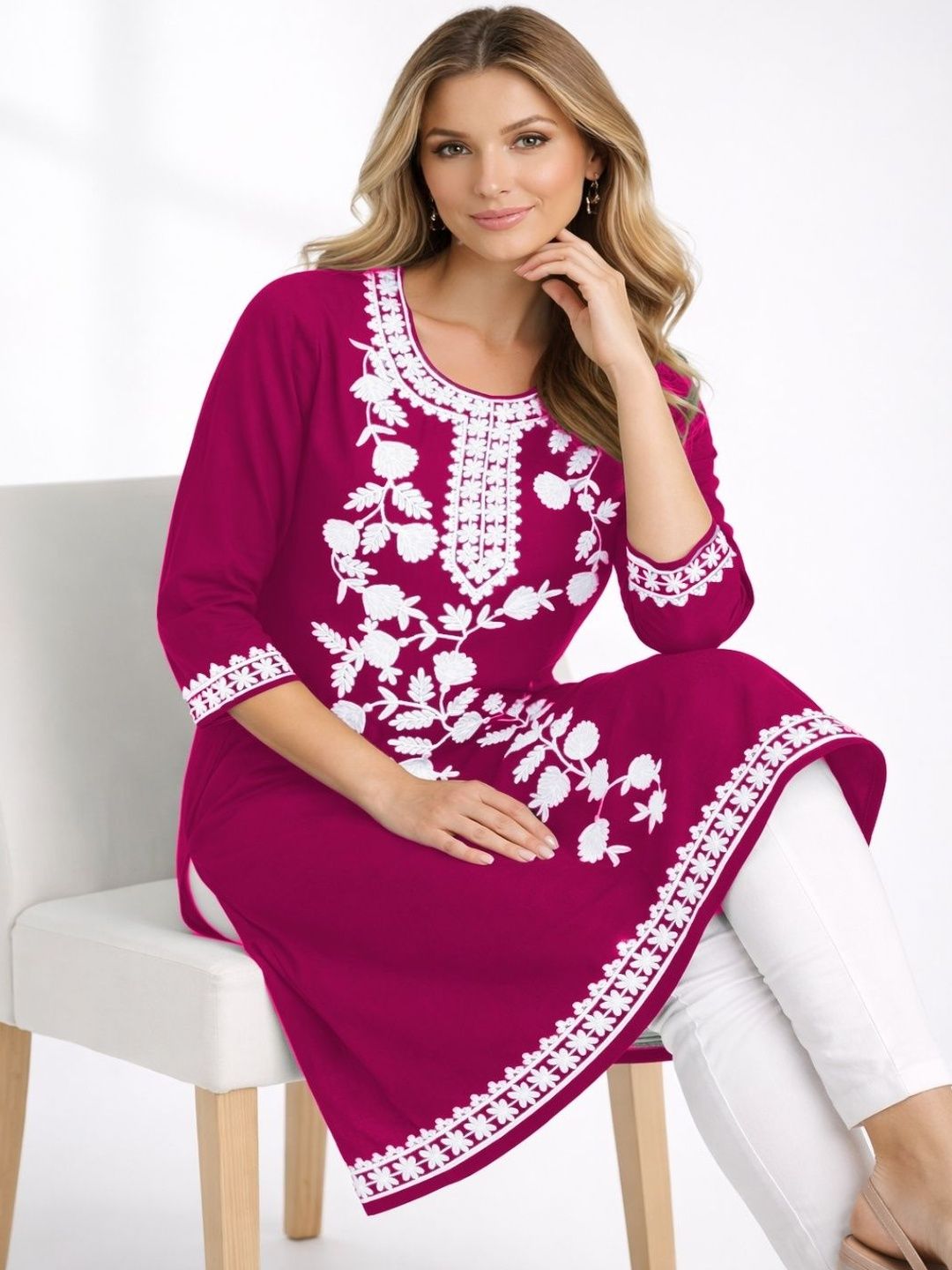Naida Floral Embroidered Thread Work Thread Work Kurti
