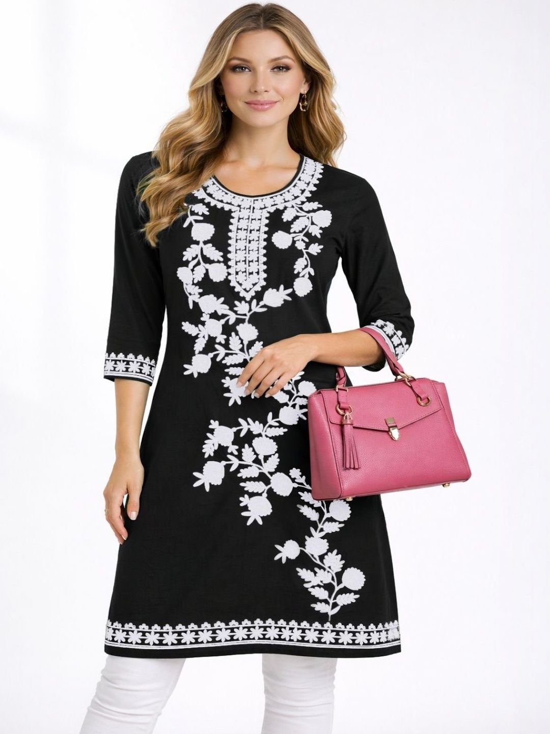 Naida Floral Embroidered Thread Work Thread Work Kurti