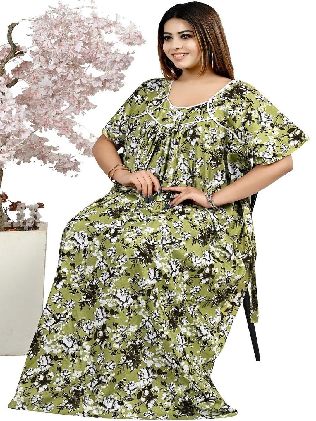 Bindass Female Collection Plus Size Women Printed Cotton Nightdress