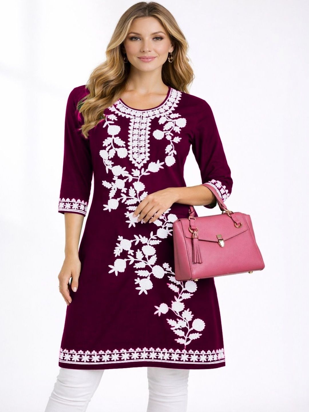 Naida Floral Embroidered Thread Work Thread Work Kurti