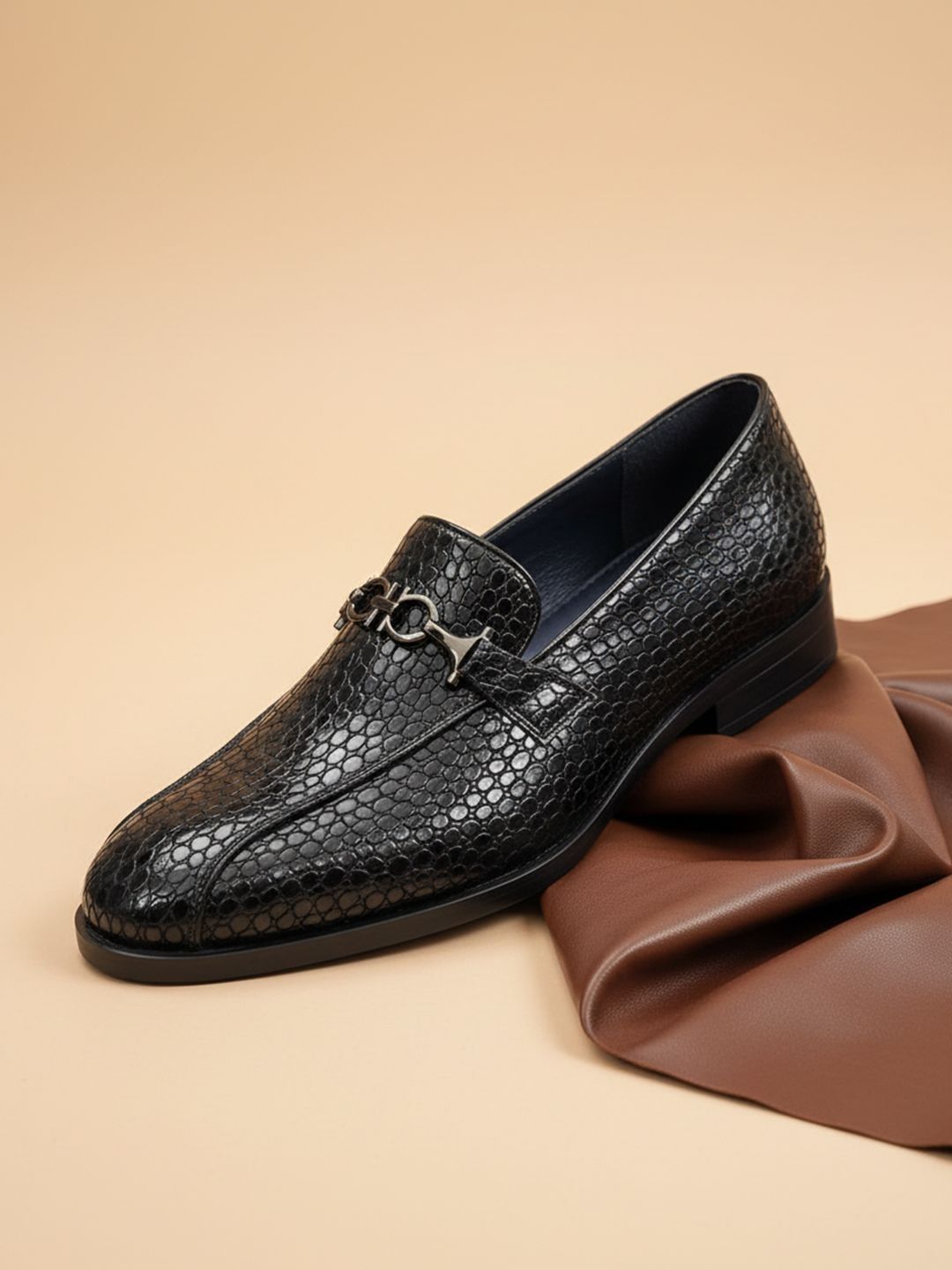 House of Pataudi Textured Slip-On Monk Formal Shoes
