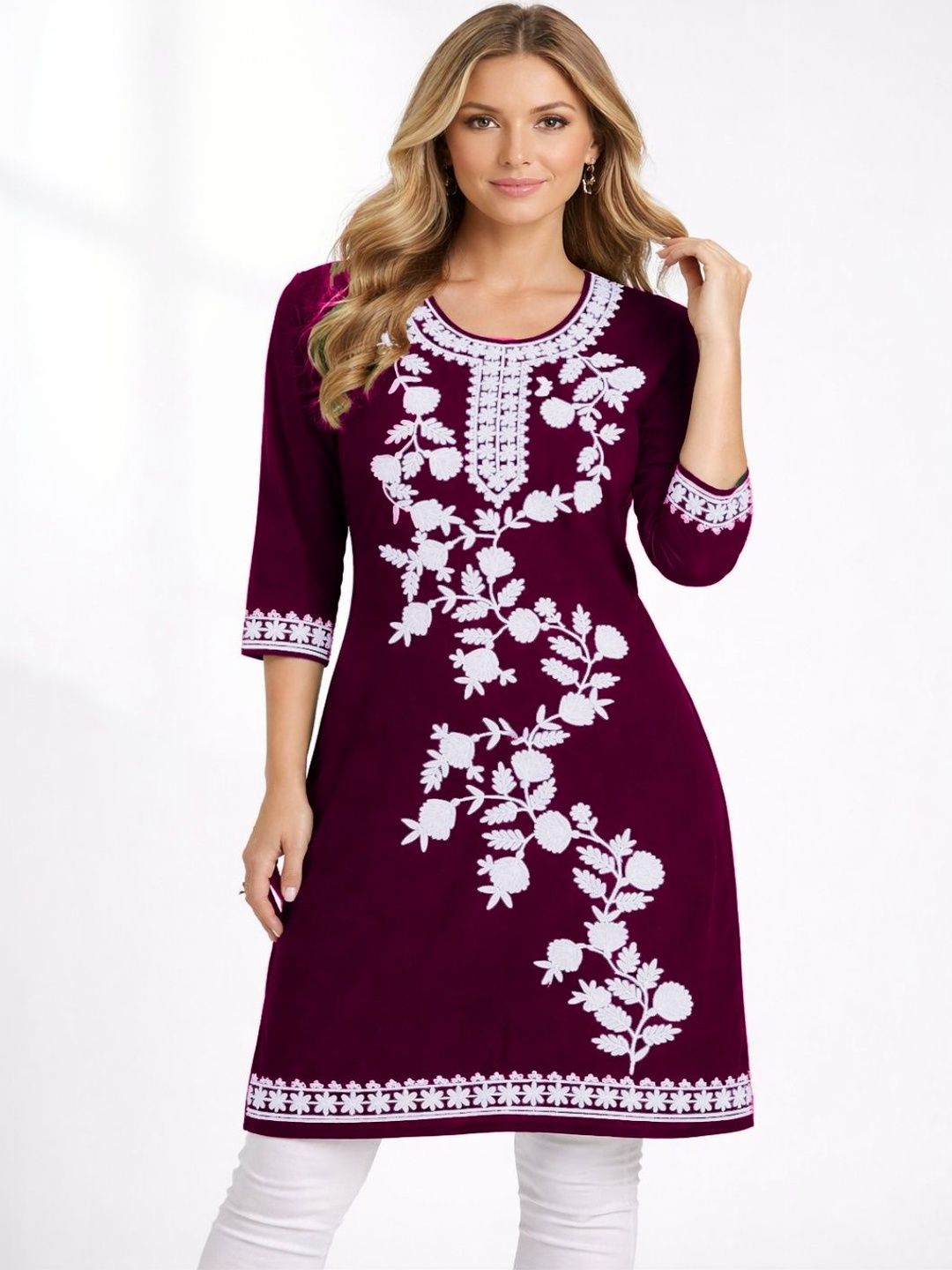 Naida Floral Embroidered Thread Work Thread Work Kurti