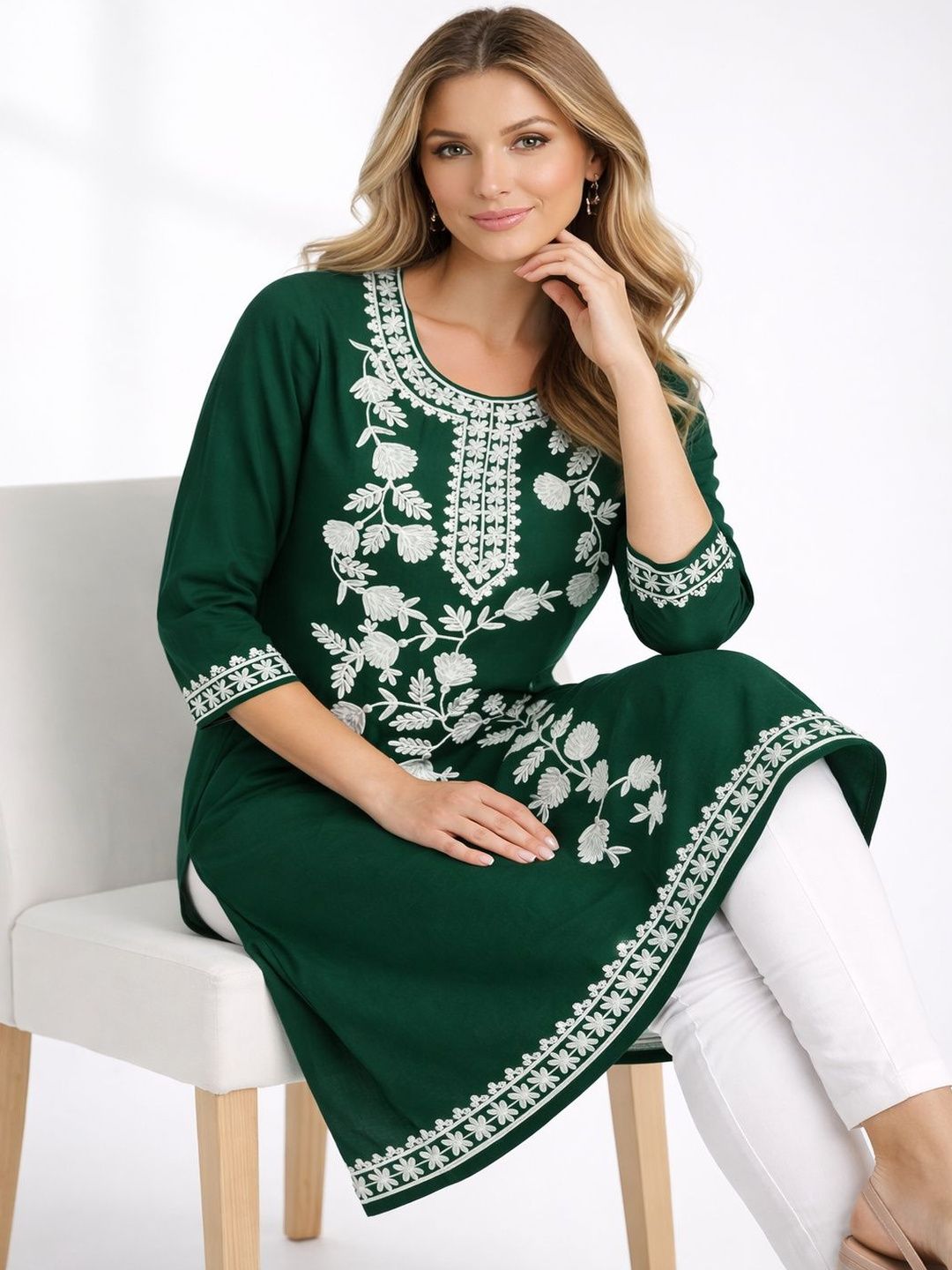 Naida Floral Embroidered Thread Work Thread Work Kurti
