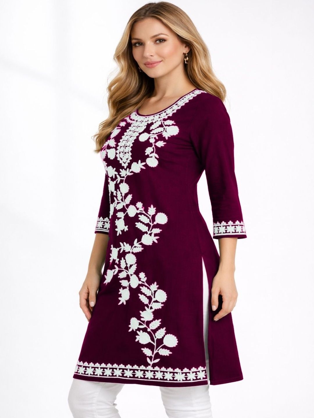 Naida Floral Embroidered Thread Work Thread Work Kurti
