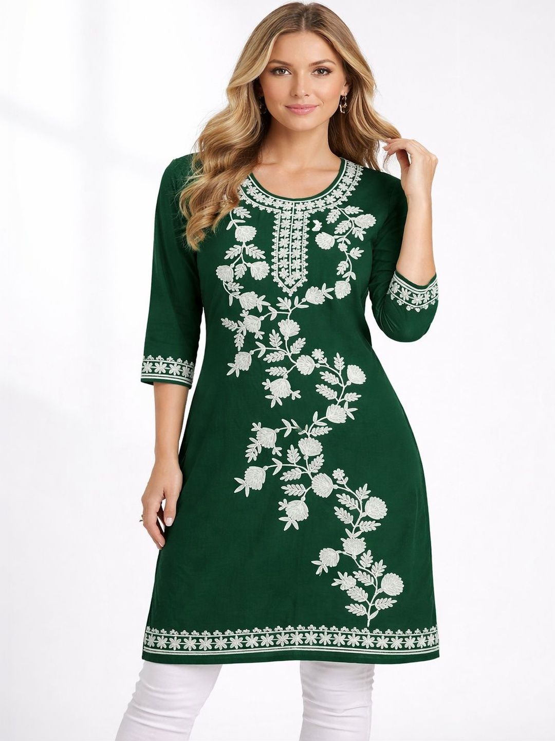 Naida Floral Embroidered Thread Work Thread Work Kurti