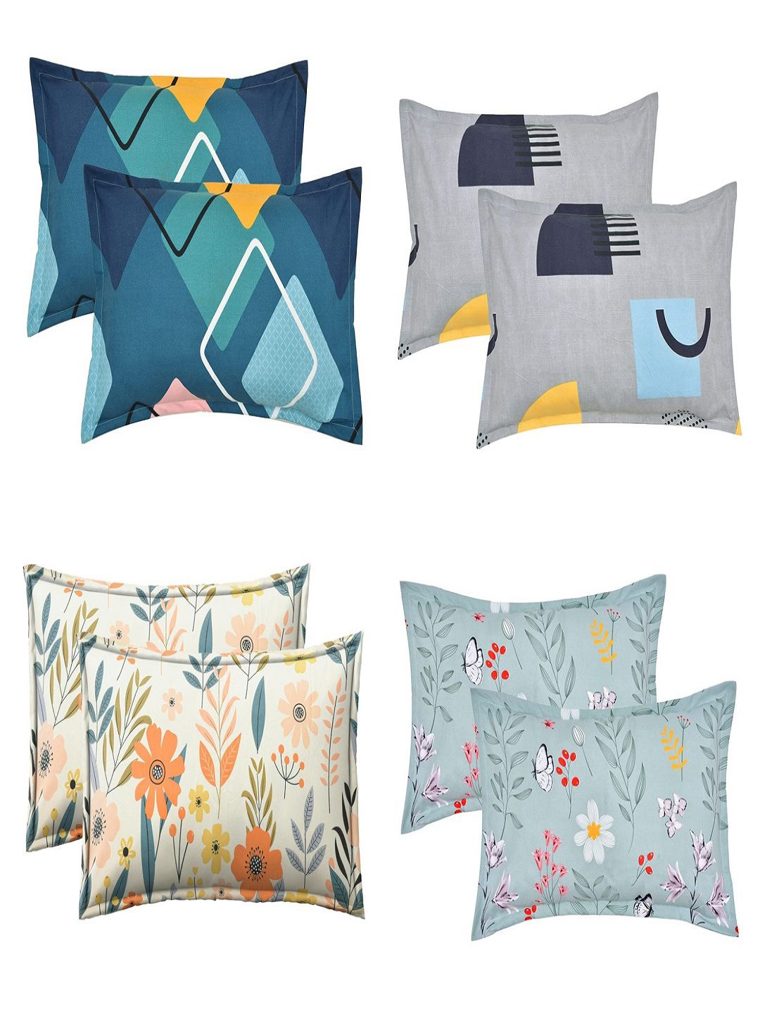 RRC RRC Blue & Yellow 8 Pieces Printed Rectangle Pillow Covers