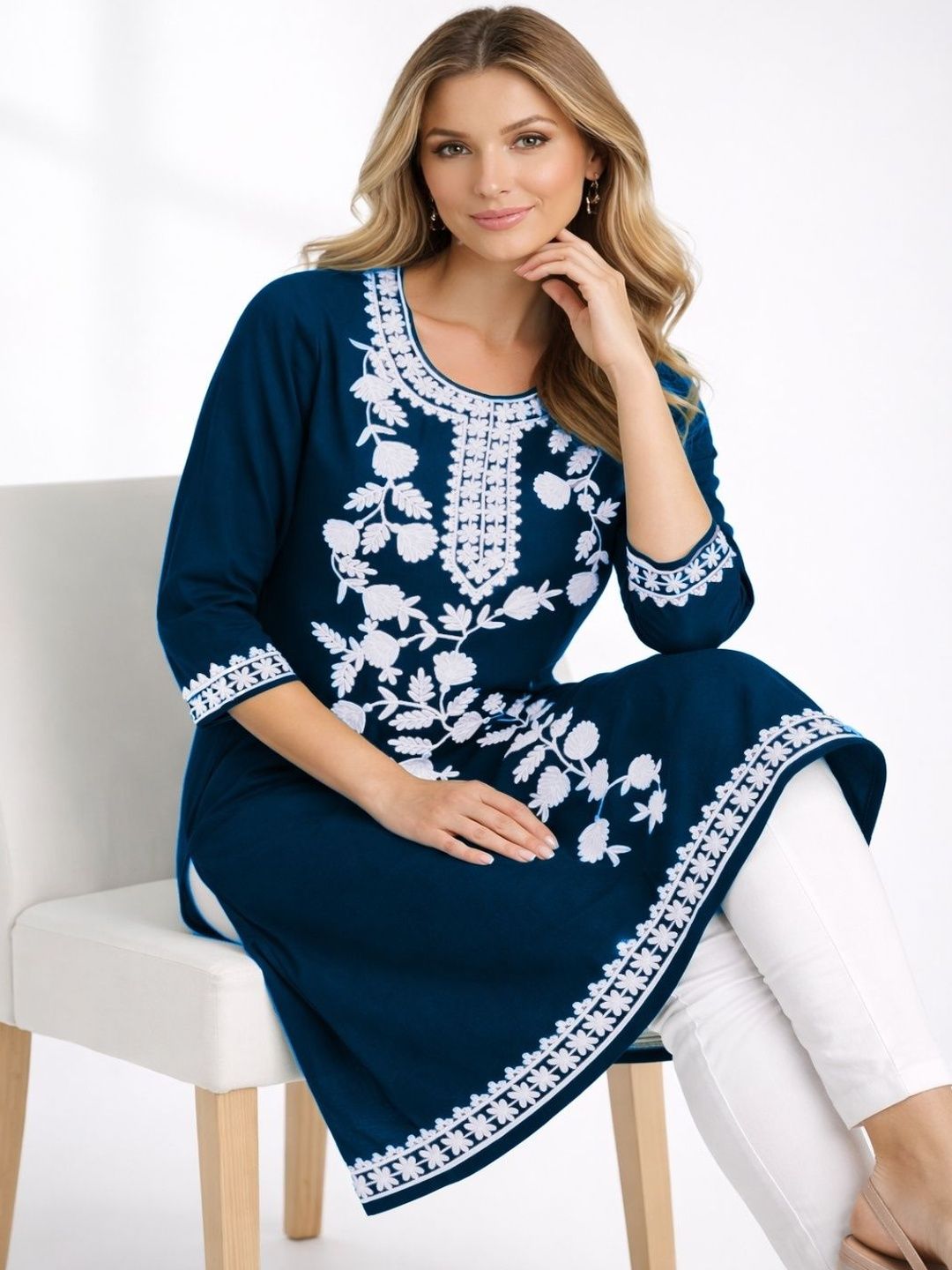 Naida Floral Embroidered Thread Work Thread Work Kurti