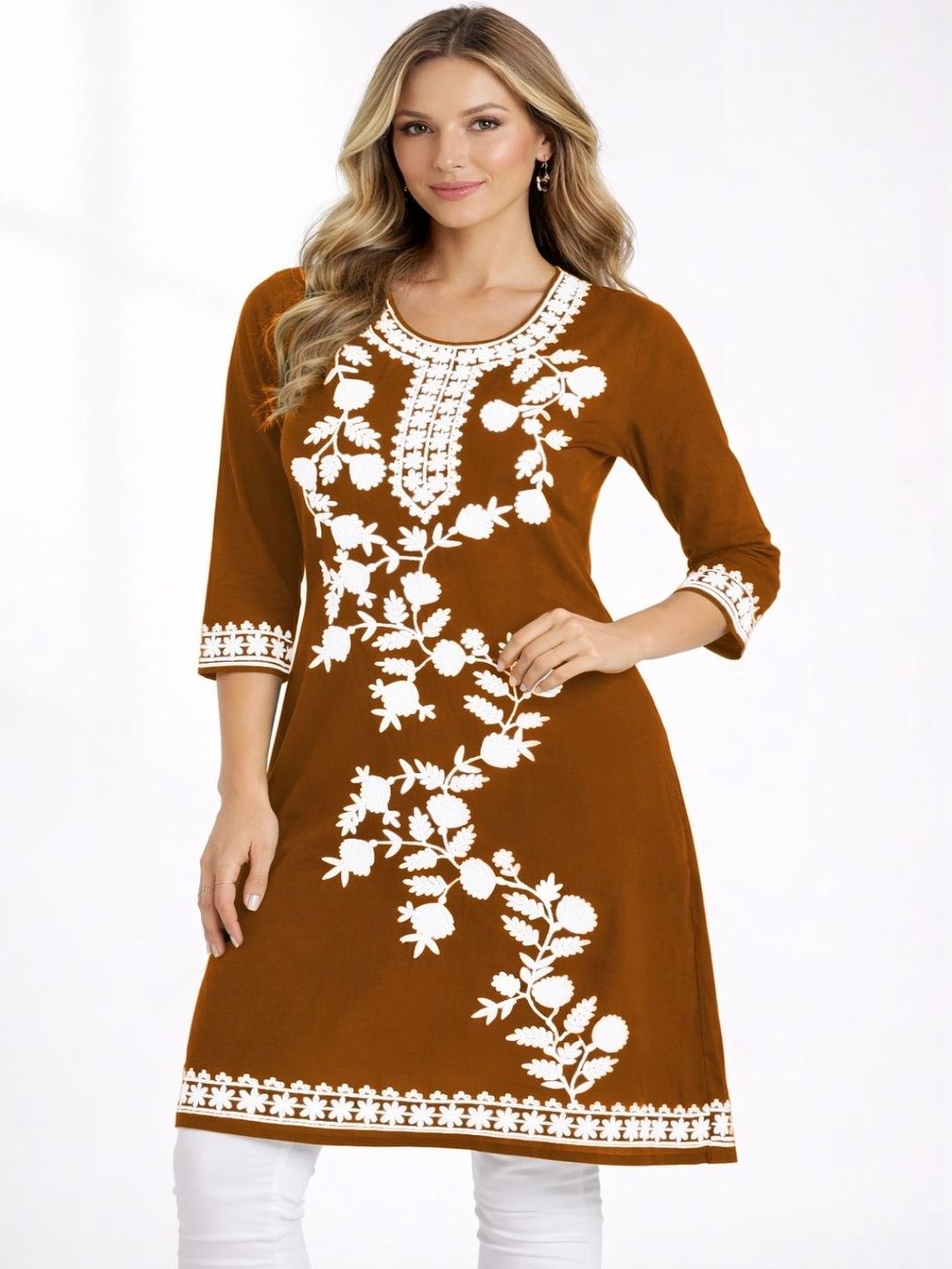 Naida Floral Embroidered Thread Work Thread Work Kurti