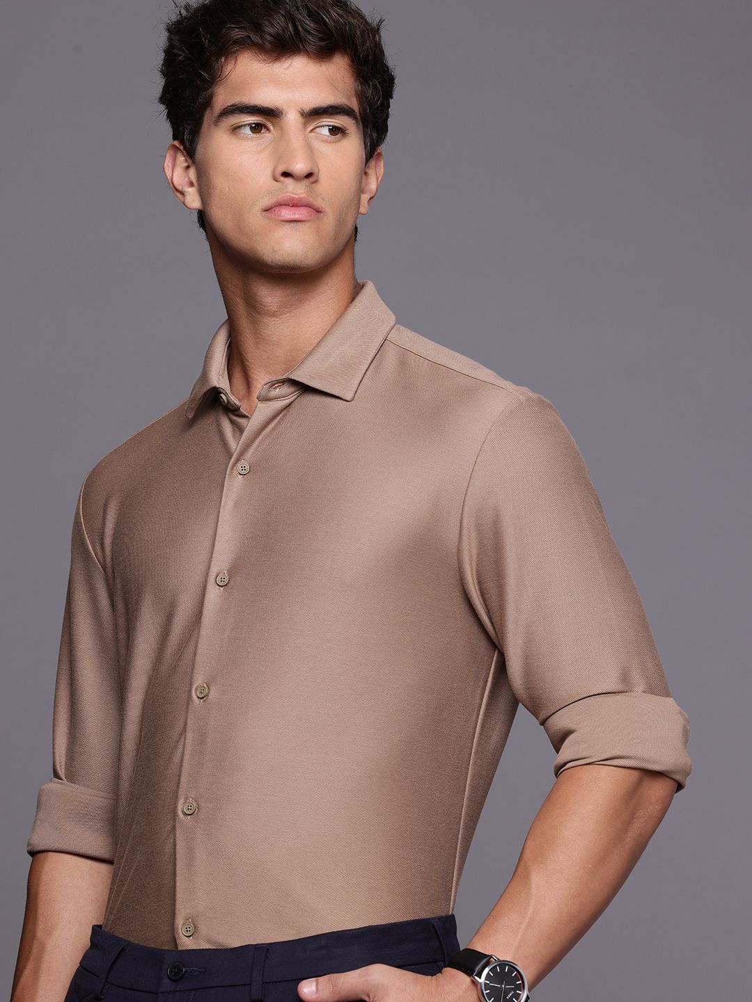 Slim Fit Casual Shirt Louis Philippe Mens Slim Fit Performance Knit Young formal Shirt with 360 Degree Stretch