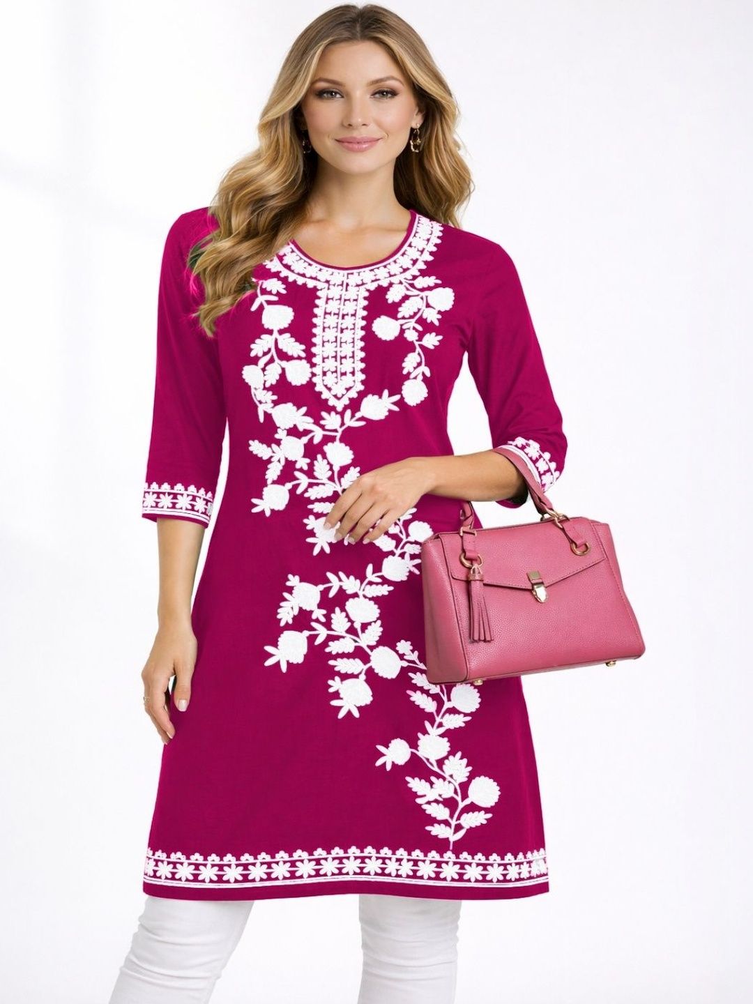 Naida Floral Embroidered Thread Work Thread Work Kurti