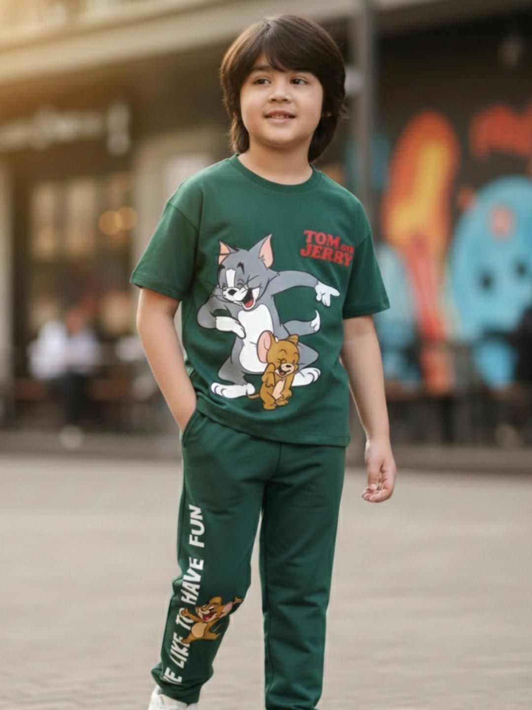 Nap Chief Kids Unisex Tom and Jerry Fun Printed T-Shirt With Joggers