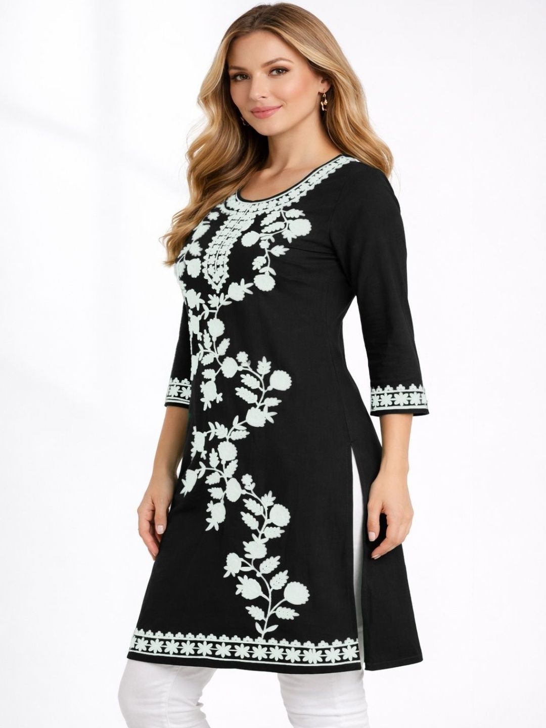 Naida Floral Embroidered Thread Work Thread Work Kurti