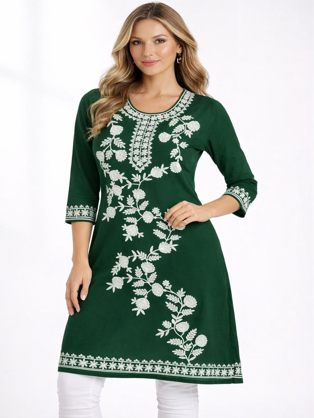 Naida Floral Embroidered Thread Work Thread Work Kurti