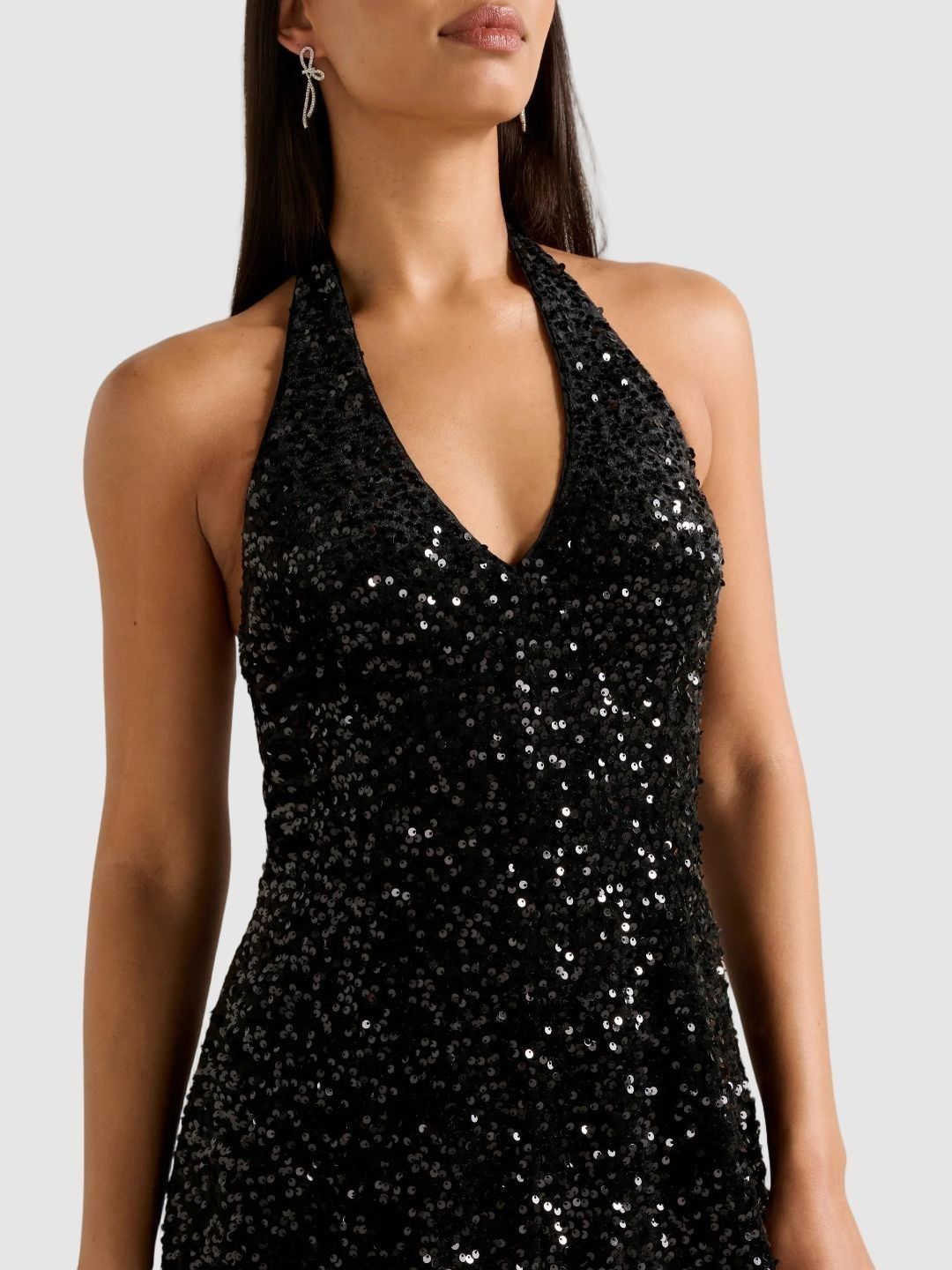 Embellished Halter Neck A-Line Mini Dress