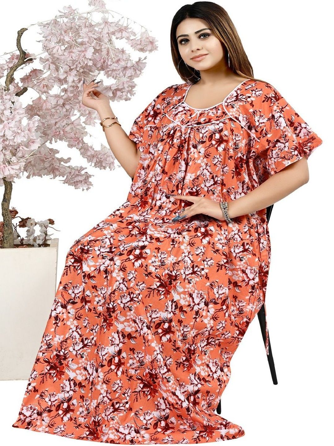 Bindass Female Collection Plus Size Women Printed Cotton Nightdress