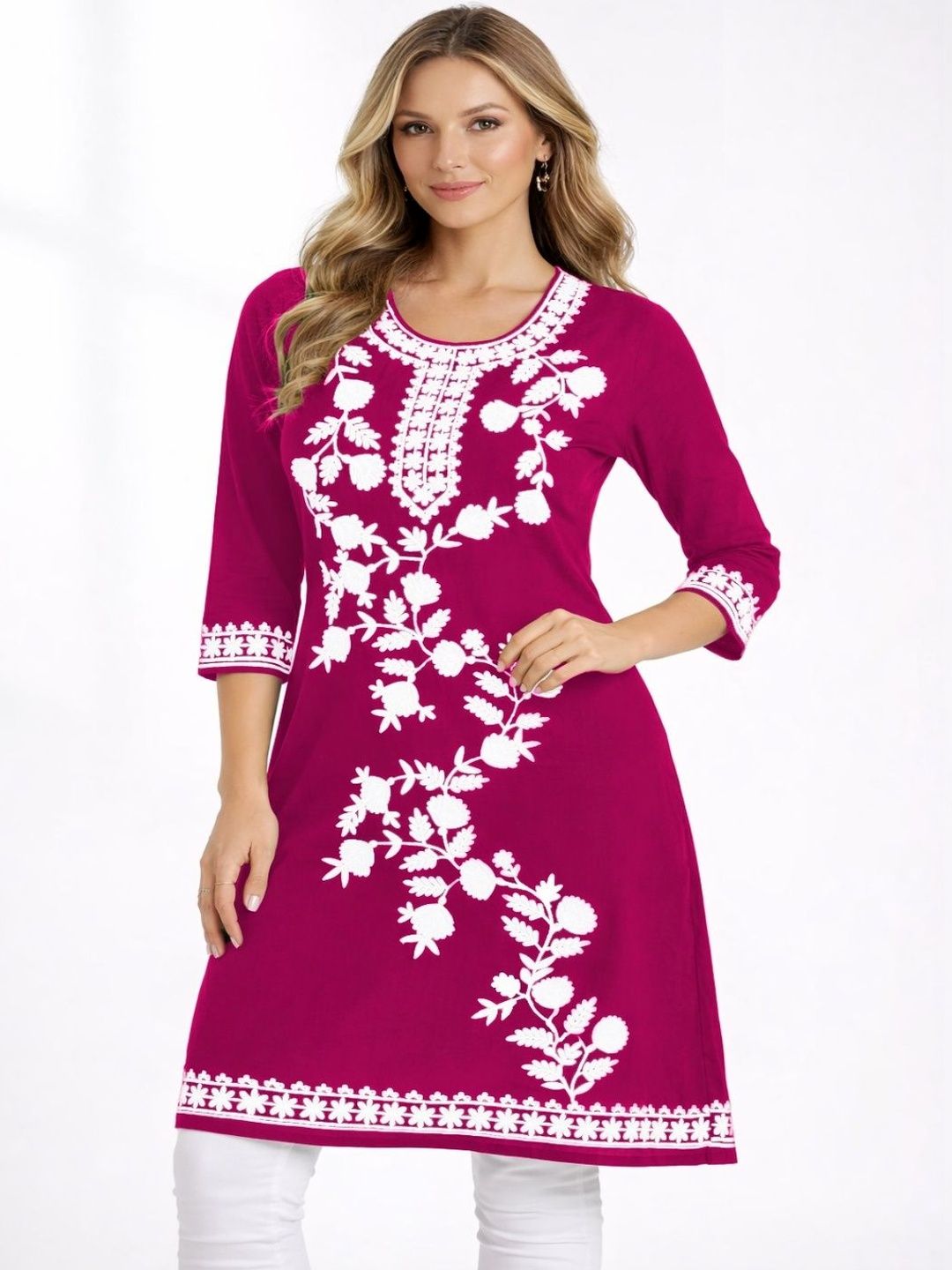 Naida Floral Embroidered Thread Work Thread Work Kurti